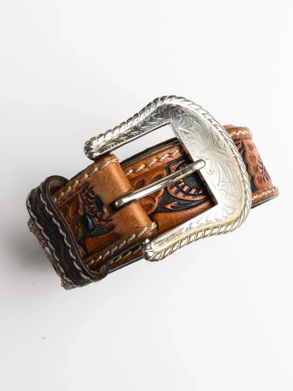 Amazing True Vintage Tony Lama Genuine Leather Concho Belt Metal Hardware USA